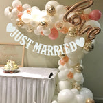 décoration mariage just married guirlande bannières lettres cœurs rouges triangles opaques rustique
