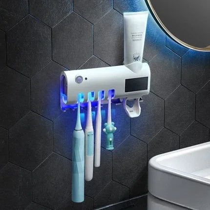 support brosse dents moderne adhésif rechargeable led tube dentifrice minimaliste