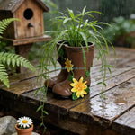 vases formes bottes pluie couleurs marron jaune vert violet rose imitation cuir fleurs rustique