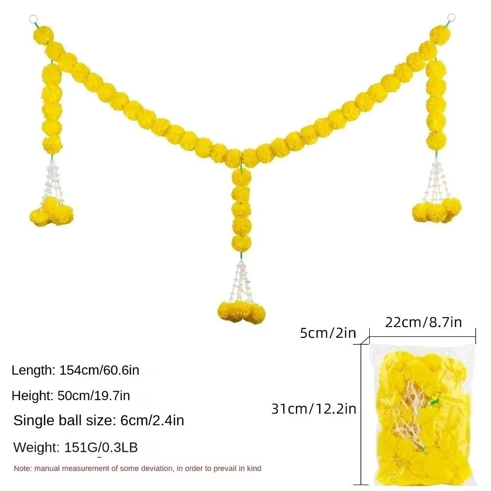 guirlandes decoratives fleurs marigolds jaune orange rouge decoration diwali festif traditionnel