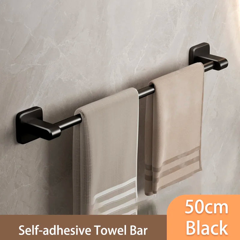 porte serviettes mural adhésif alliage aluminium noir moderne salle bain sans perçage fixe plastique