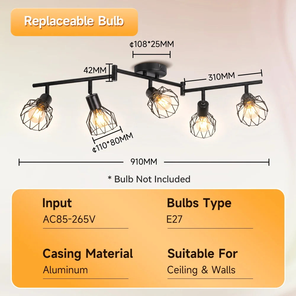 lampe suspendue moderne cage métallique noire interrupteur poussoir led e27 haute basse