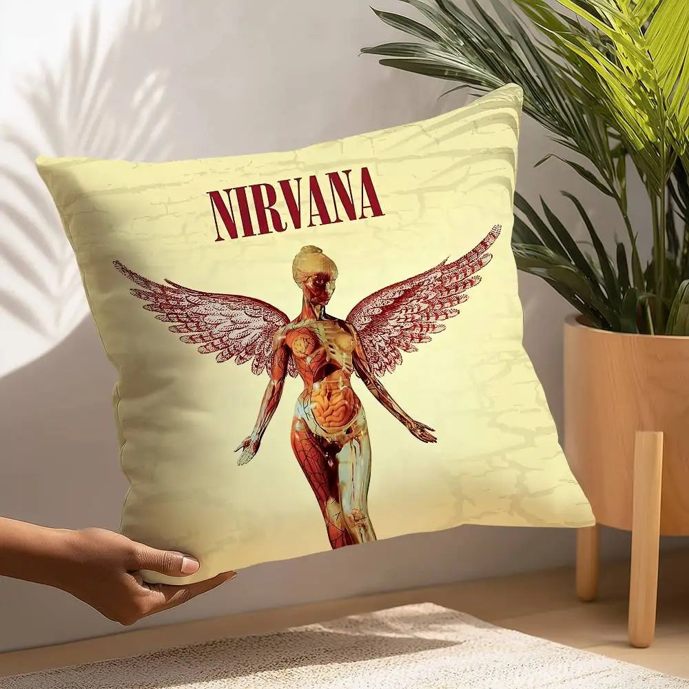 taies d'oreiller décoratives motif nirvana graphique noir blanc gris 45x45cm zip détachable