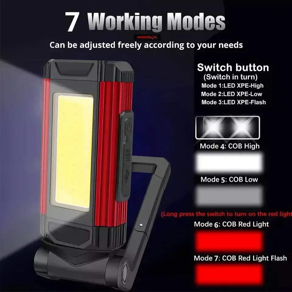 lampe travail rechargeable led usb clips magnétiques étanche modes lumière portable camping