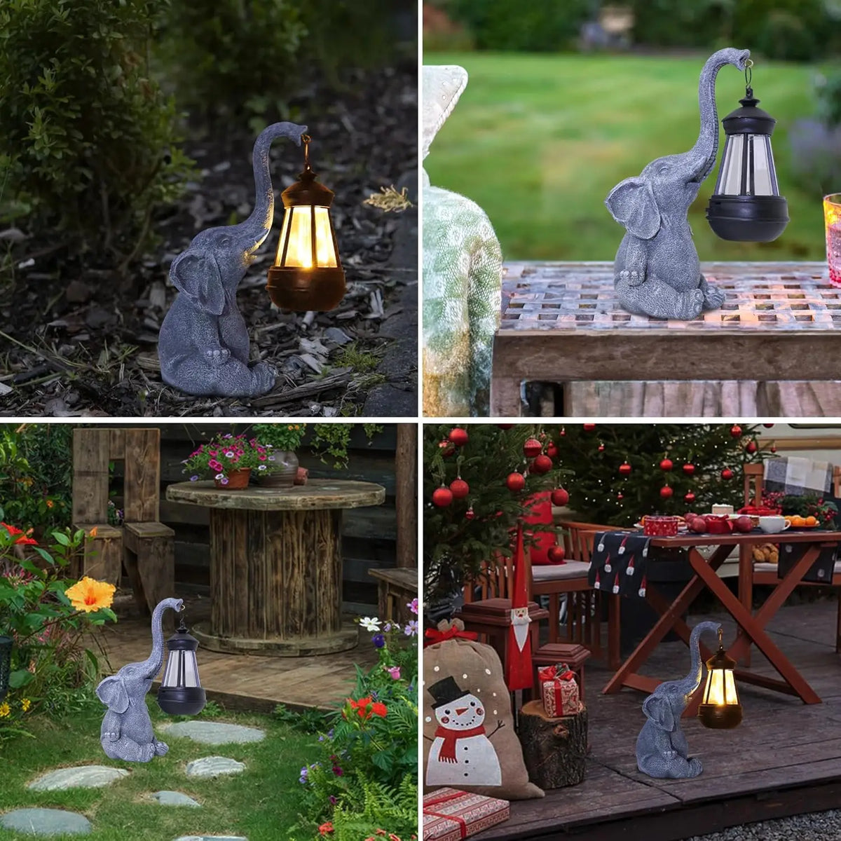 statue éléphant gris texture granulée réaliste lampe solaire led crochetextérieur jardin terrace decoration