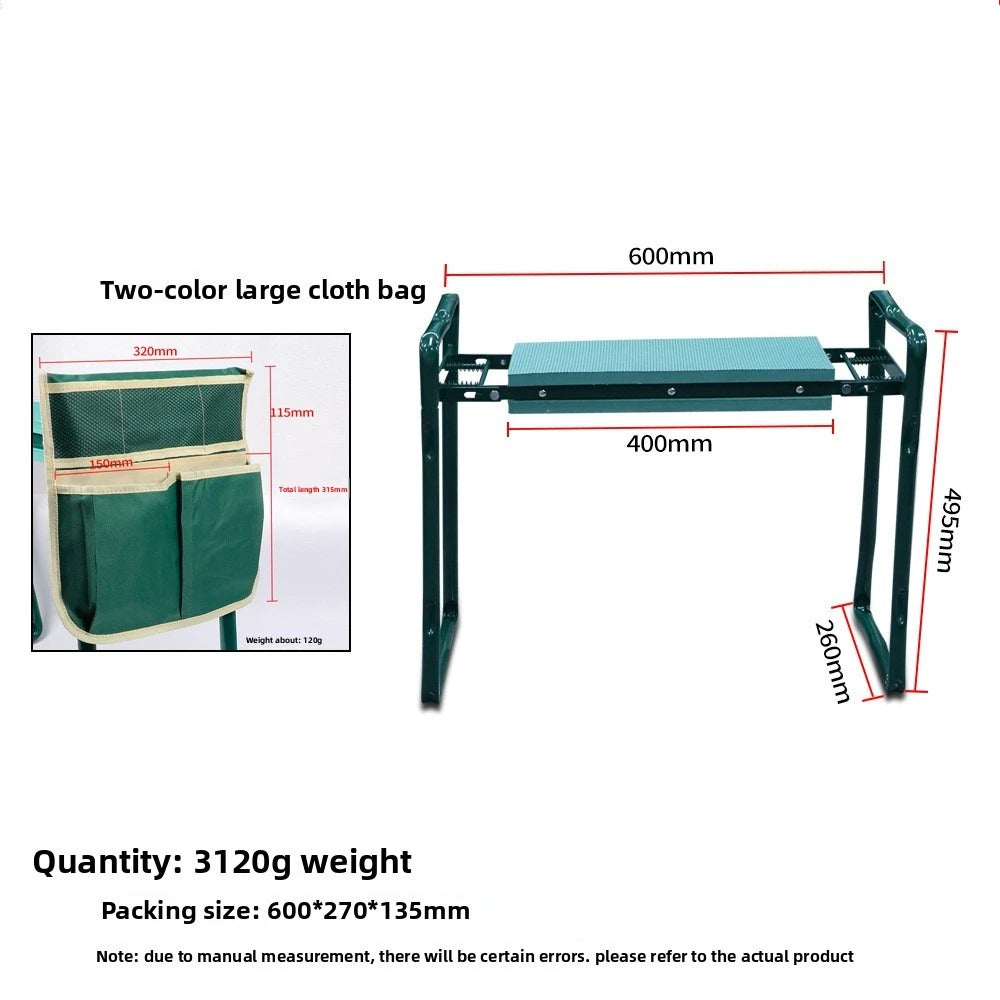 tabouret jardin pliable chaise extérieure coussin assise mousse sacoche outils vert foncé clair
