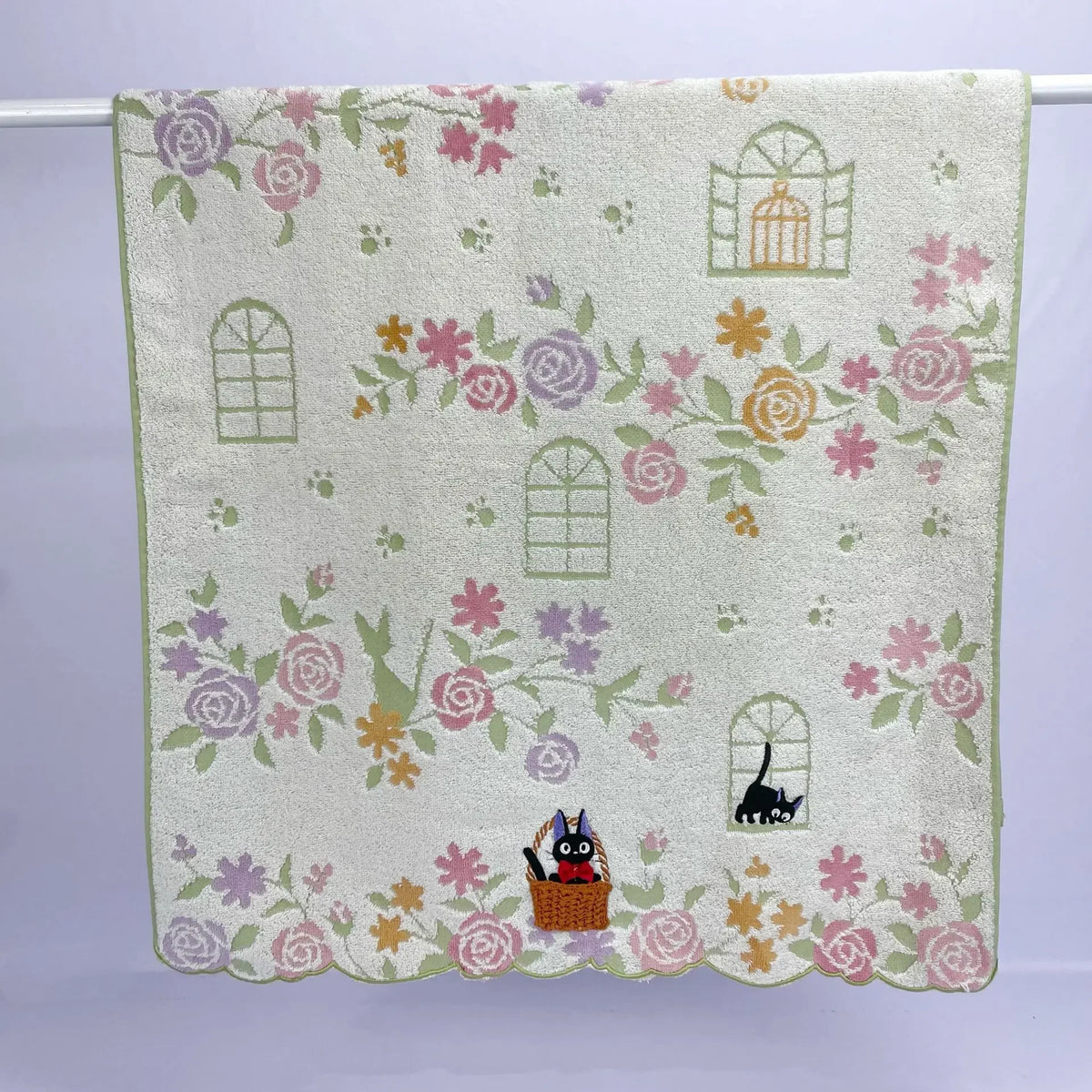 serviette bain plage coton totoro fleurs motifs enfantins vert rouge gris roseclair