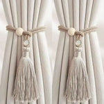 anneau bois cordelette pompon franges deco moderne rustique tissu coton beige clair