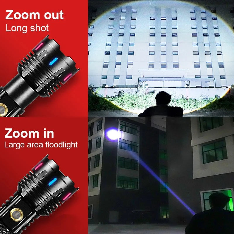 lampe torche led noire texturée moderne mode stroboscopique câble usb rechargeable intense