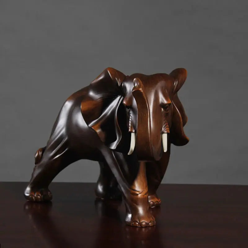 statuette éléphant résine marron foncé sculptée relief décorative maison réaliste