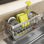 étagère cuisine moderne multifonctionnelle gris métallisé structure maille adhésif fixe serviette éponge vaisselle brosse
