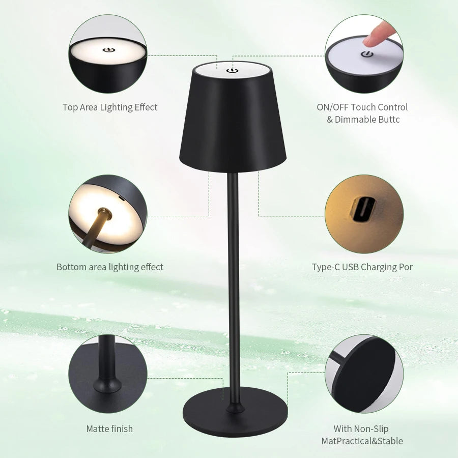 Lampe de table LED en cours de recharge via câble USB