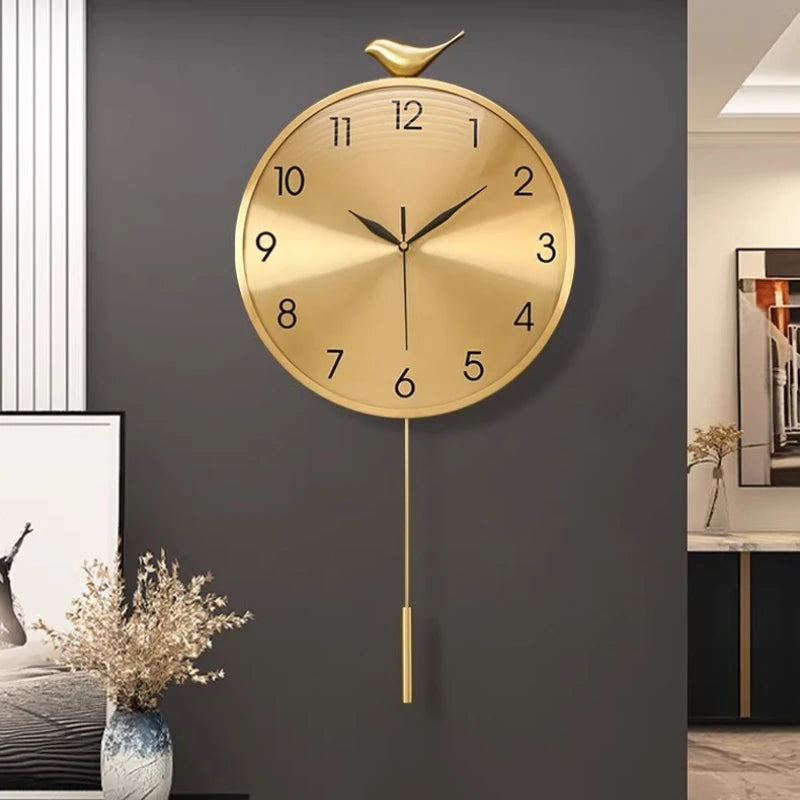 horloge murale moderne or scintillante oiseau décoration salon aiguille fixée mur horloge