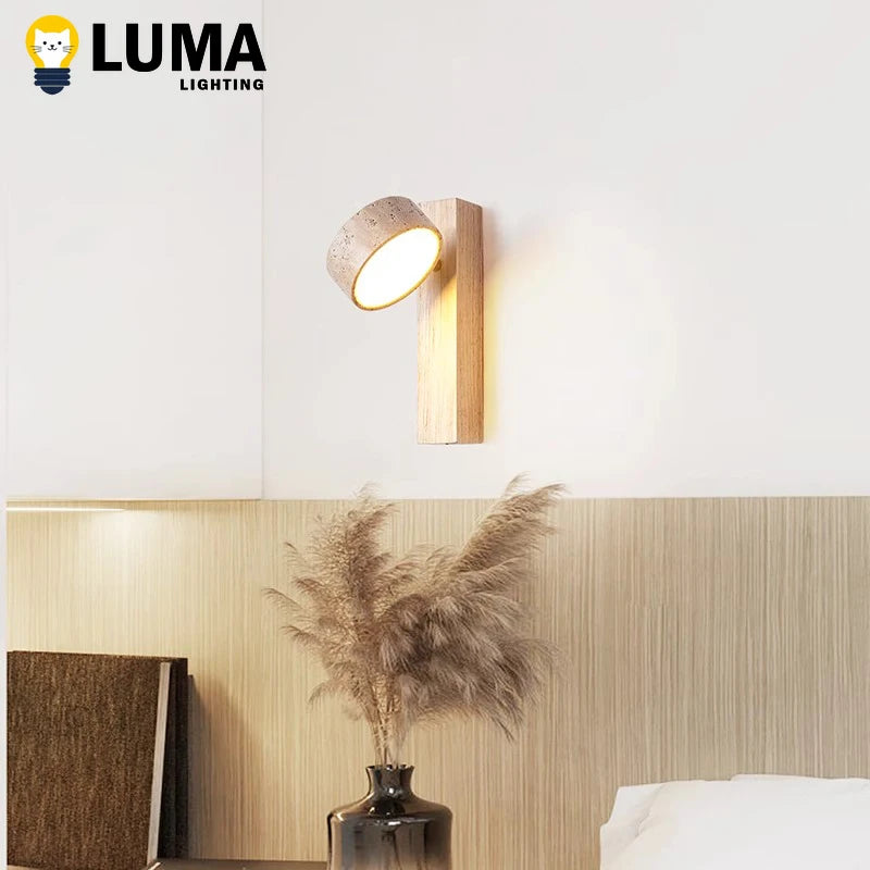 lampe murale moderne minimaliste bois texturé abatjour opaque orientable fixée mur