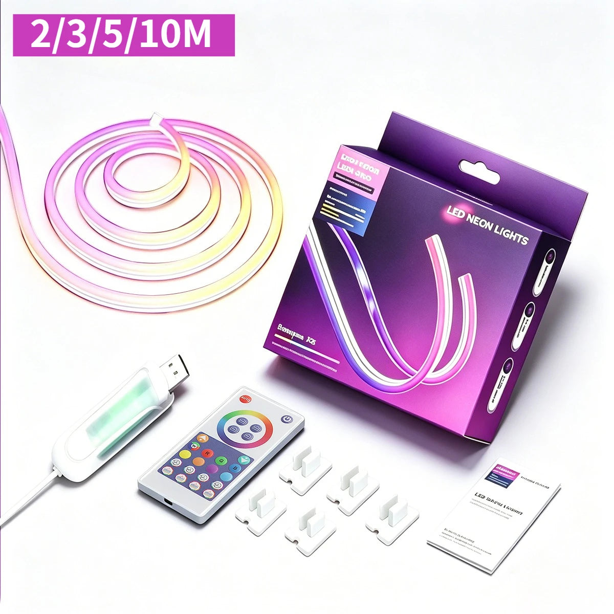 ruban led néon multicolore 2m 3m 5m 10m étanche flexible télécommande usb moderne clips
