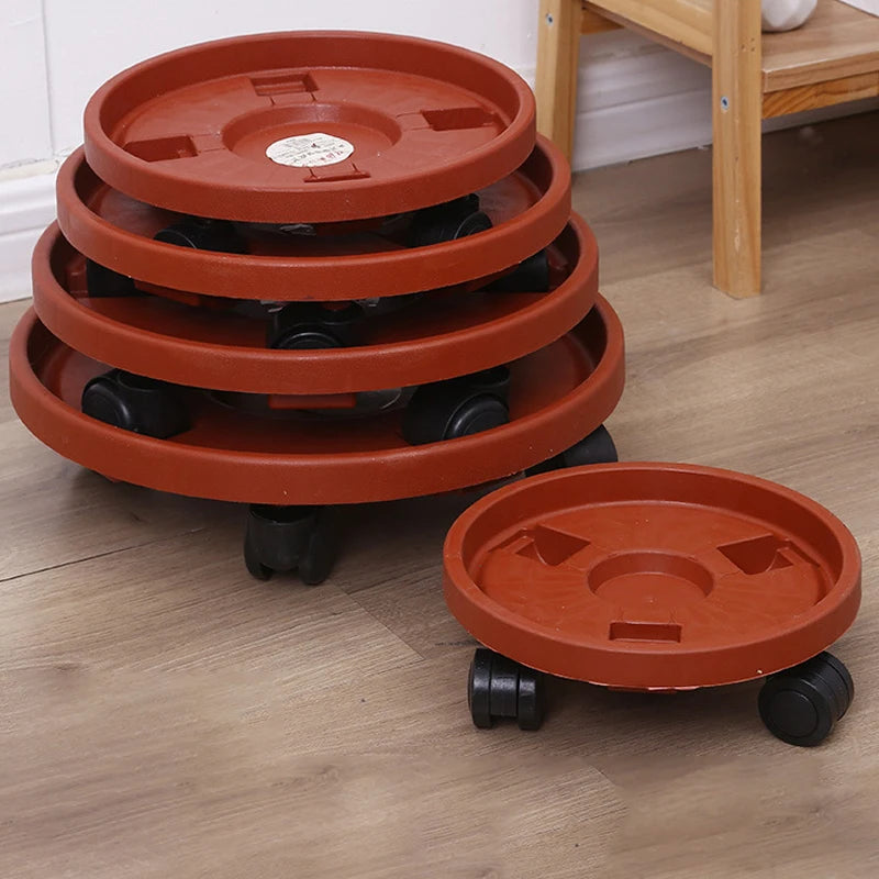 support roulettes pot fleurs orange moderne roues transparentes