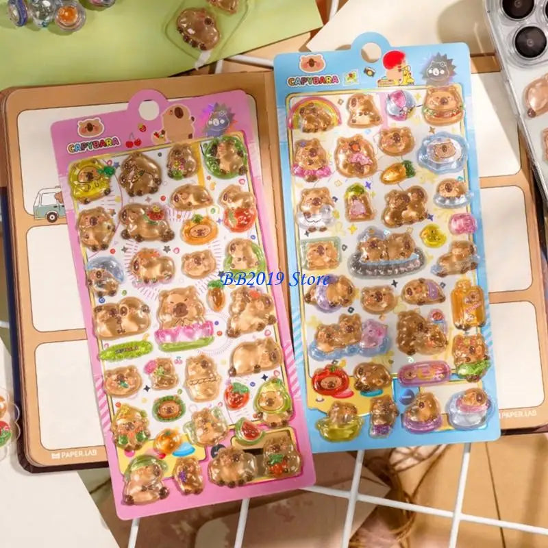 sticker 3d kawaii relief dessins animés lapins fruits opaques rose bleu blanc