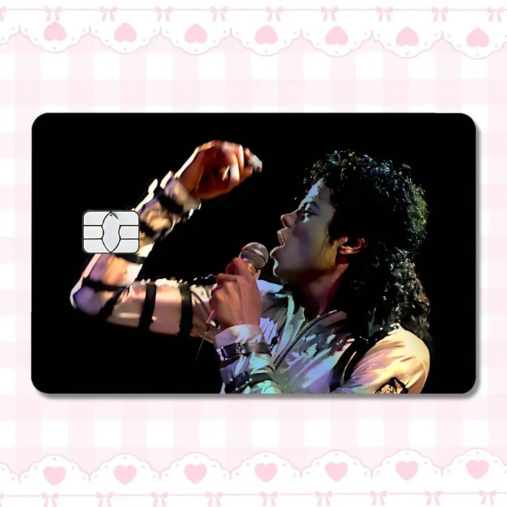 carte crédit personnalisée adhésif noir blanc michael jackson poses fond noir moderne minimaliste