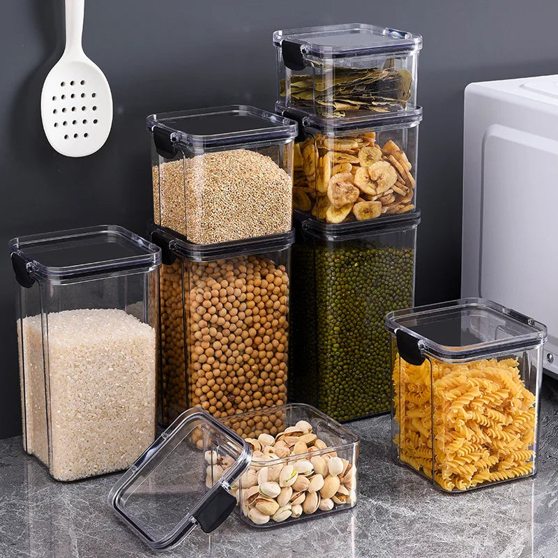 boîtes rangement alimentaires hermétiques plastique qualité alimentaire durable respectueux environnement transparentes couvercle noir clips