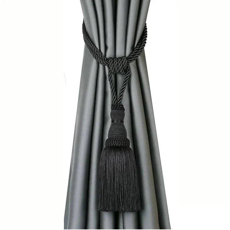 ruban rideau rayures franges bleu marine beige gris rouge vert classique pompons polyester