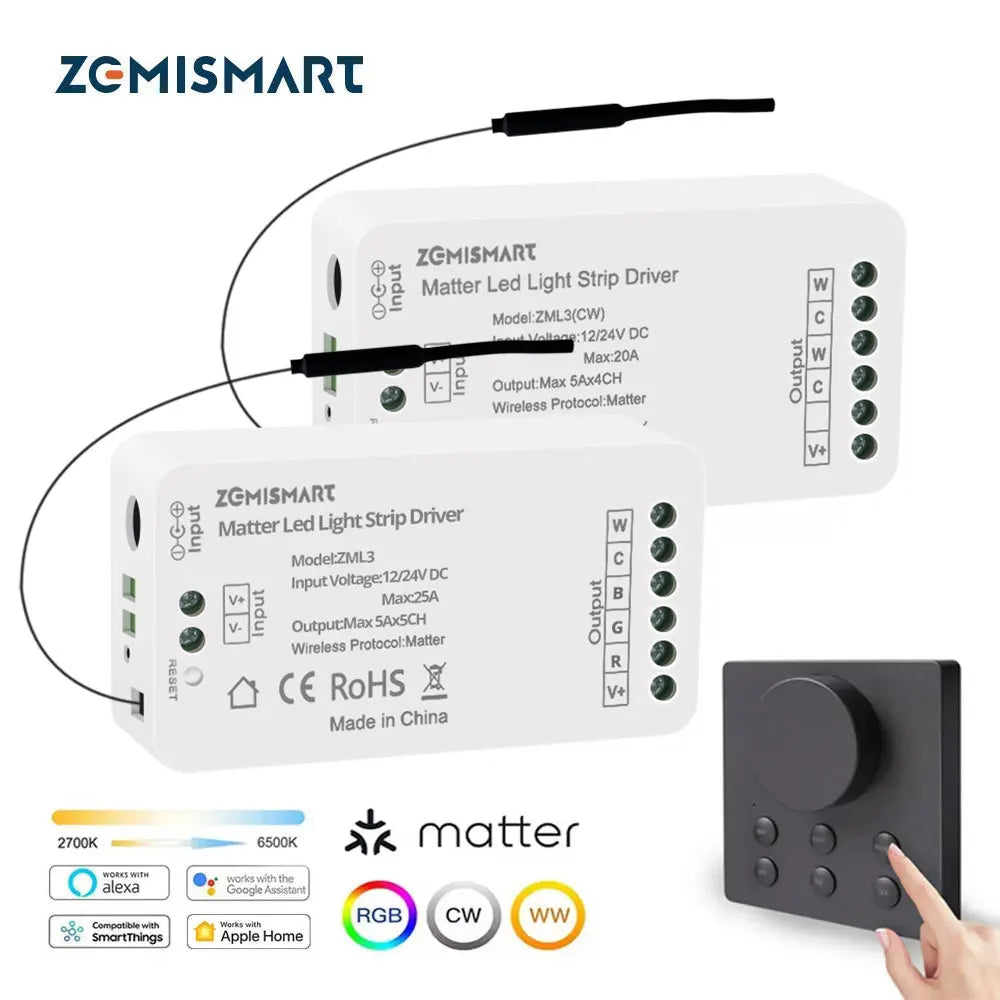 contrôleur bande led blanc moderne alexa google smartthings homekit rgb cw ww