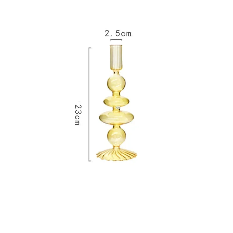 bougeoir verre moderne orange vert jaune rayures bordure ondulée transparent élégant décoration maison chandelle