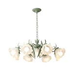 lampe suspendue moderne fleurs vert blanc abat jour verre dépoli led salon chambre
