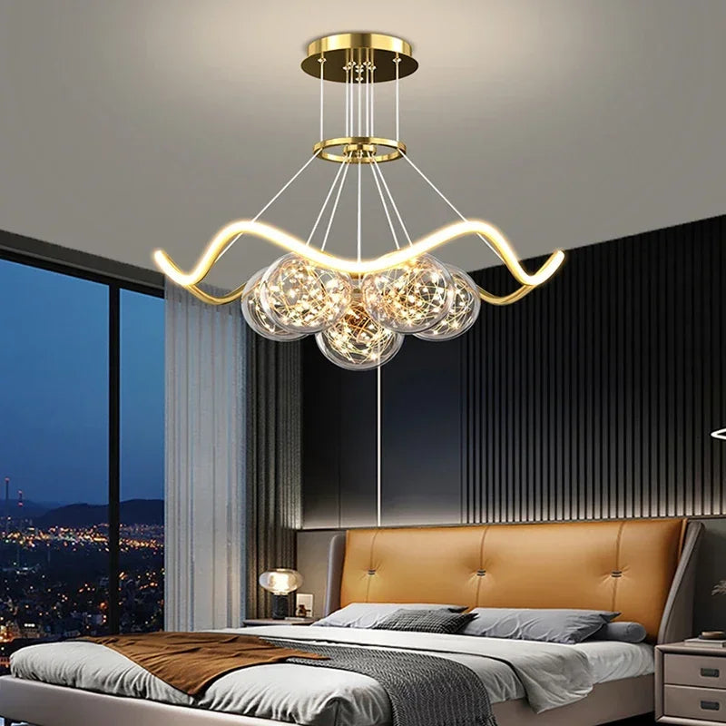 lustres led modernes or transparents sphères ondulees contemporains chambre salon