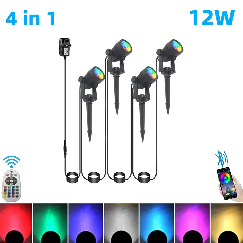 projecteurs led extérieurs modernes noirs 16 millions couleurs télécommande ip65 étanches 12 ensembles tringles