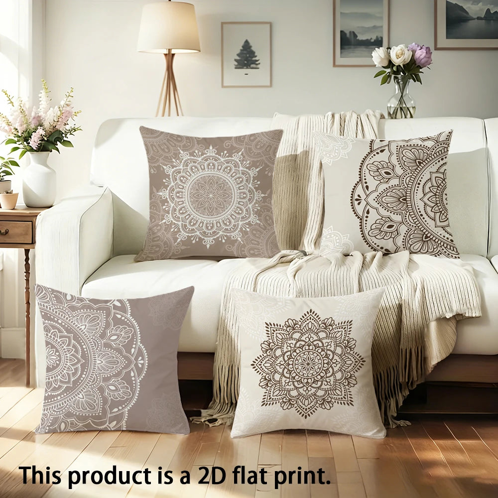 housse coussin mandala imprimé moderne 100 polyester beige gris clair 40x40cm 45x45cm 50x50cm 60x60cm