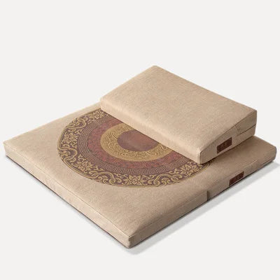 coussin sol moderne motif floral circulaire couleur beige marron jaune amovible lavable