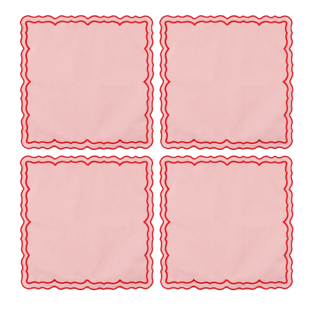 lot serviettes table coton fleurs bordure dentelée rose vert bleu