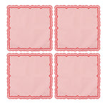 lot serviettes table coton fleurs bordure dentelée rose vert bleu