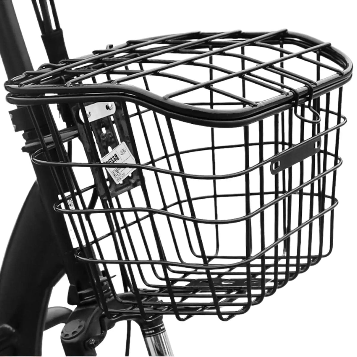 panier avant vélo acier noir couvercle treillis classique utilitaire fixations boulons