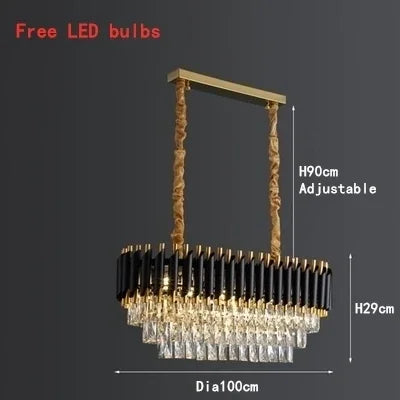 lustres cristal moderne luxueux chandelier noir or transparent led salon