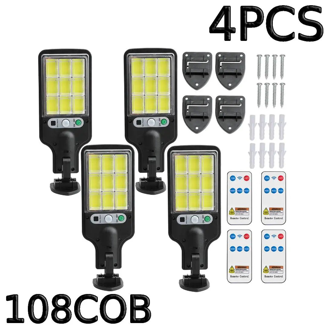 lampes solaires murales noires 108 led cob ip65 moderne télécommande capteur mouvement