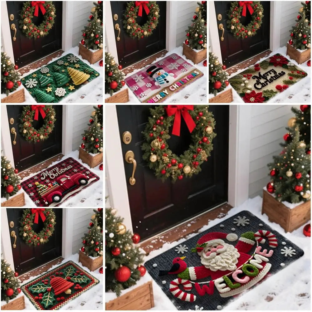 tapis sol noël motifs décoration rouge vert blanc antidérapant festive classique bienvenue merrychristmas