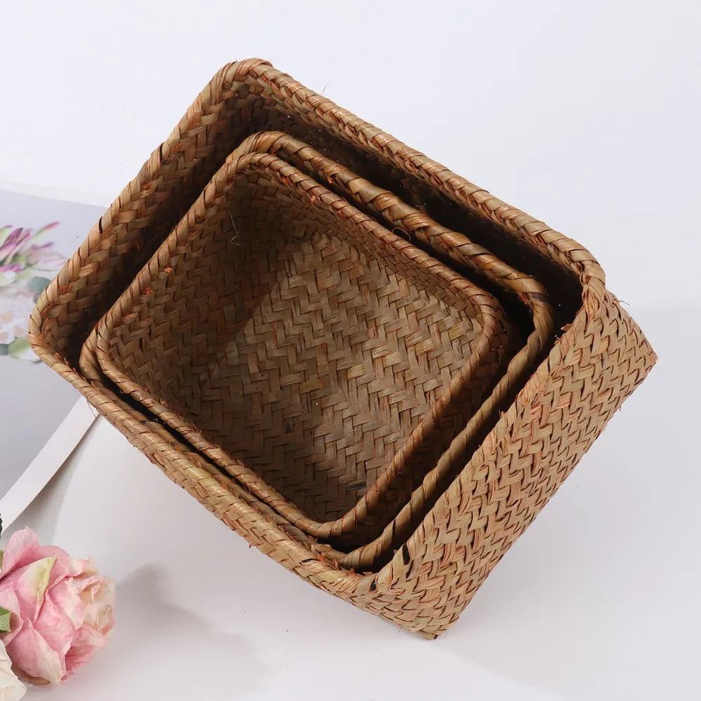 paniers rangement marron clair tissage osier rustique naturel respectueux environnement utilisation multiple storage
