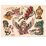 autocollants vintage tatouage multicolores têtes mort fleurs animaux opaques décoration maison stickers muraux traditionnels