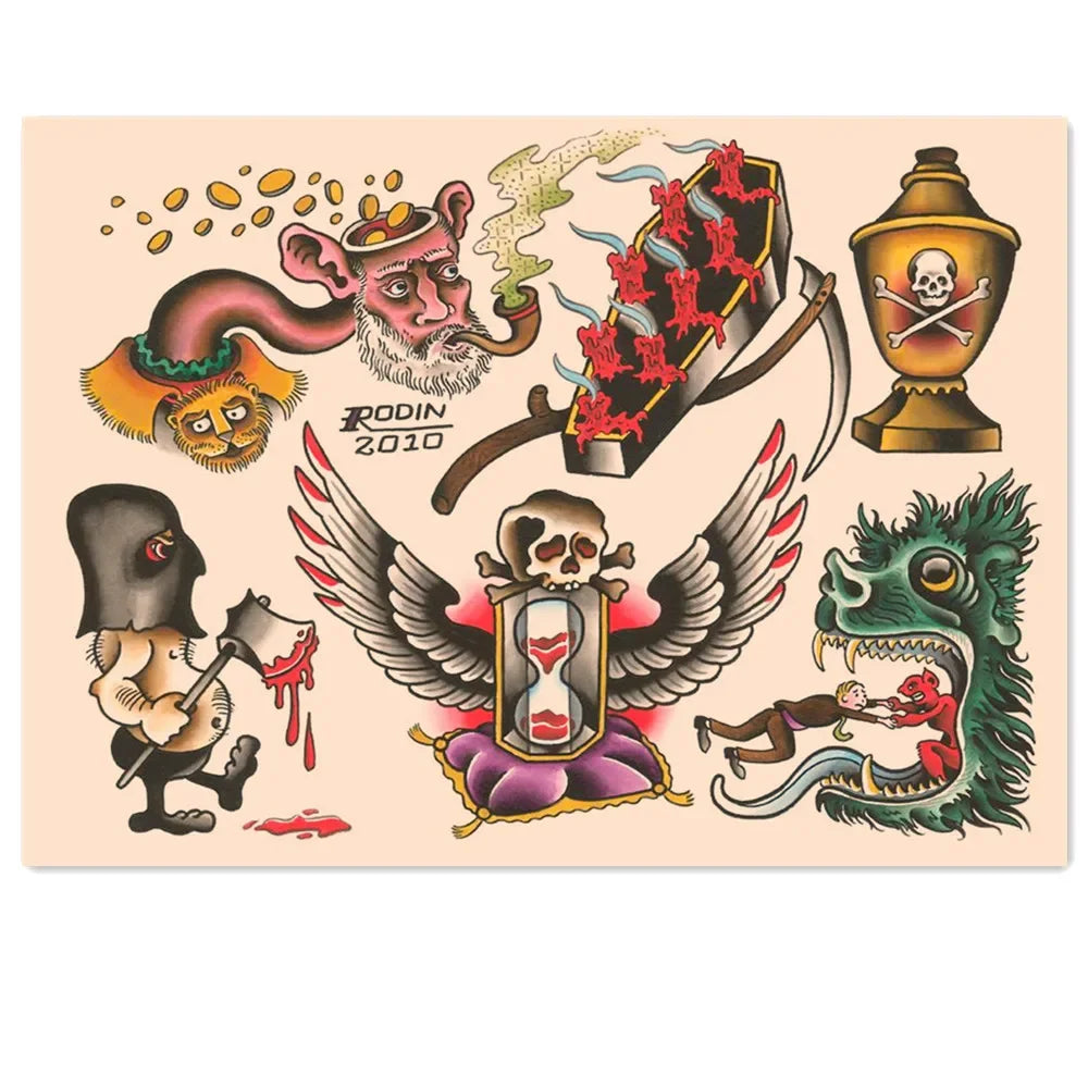 autocollants vintage tatouage multicolores têtes mort fleurs animaux opaques décoration maison stickers muraux traditionnels