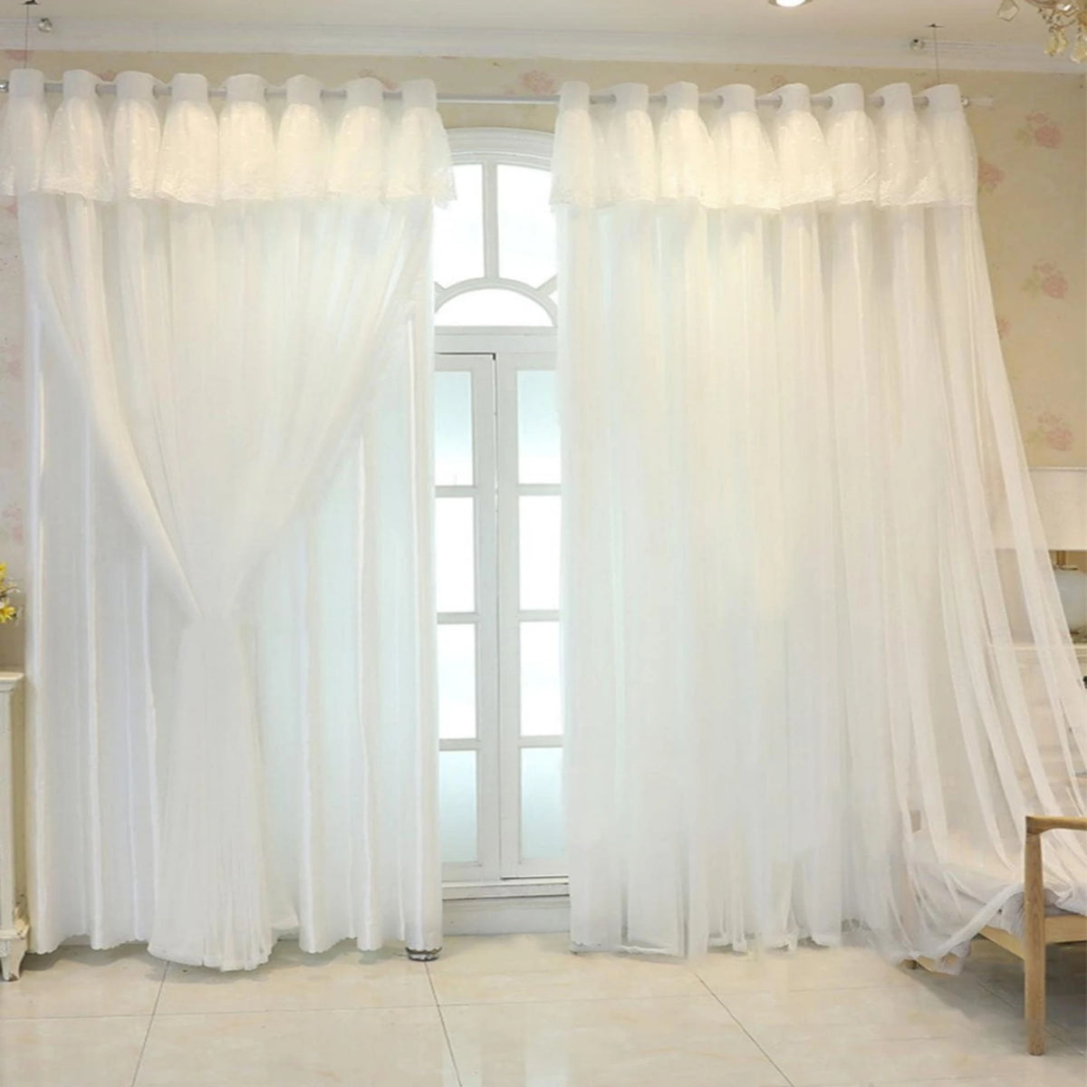 rideau blanc moderne opaque double couche isolation thermique salon chambre fenêtre élégant anneaux métalliques