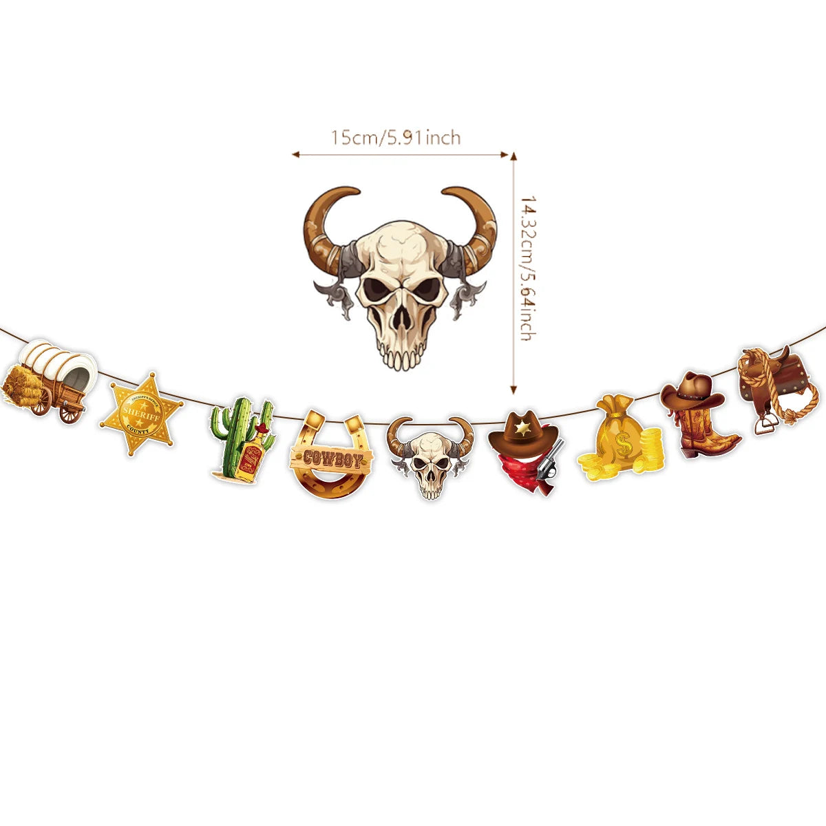 guirlande décorative thème western cowboys chevaux cactus bandanas happy birthday multicolore
