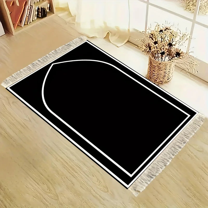 tapis prière musulman noir blanc arc minimaliste polyester extérieur voyage pliable portable