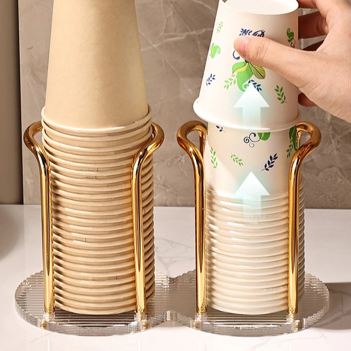 porte verres moderne or noir transparent imprimé motifs poissons textes single double cups