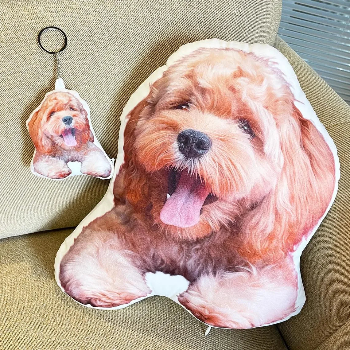 coussin personnalisable chien expressions marron clair porte clés anniversaire halloween festival amusant mini cadeau