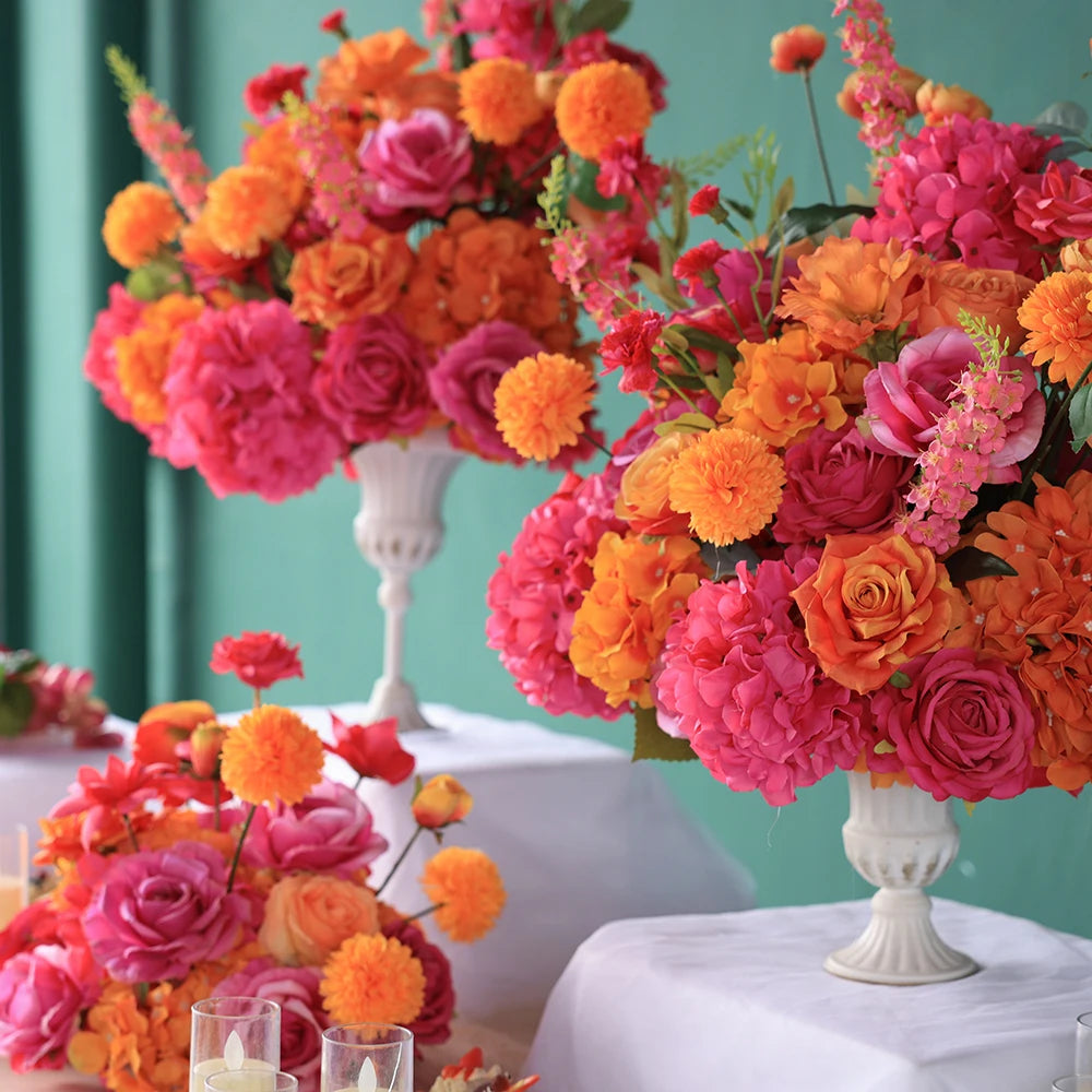 décoration événement rose vif orange artificielle bouquet mariage anniversaire intérieur moderne élégant