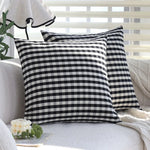 taies d'oreiller plaid rayures horizontales noir blanc 45x45cm farmhouse opaques zippées incluses maison hospitalière
