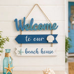 panneau decoratif mural bleu blanc motifs marins coquillage baleine corde fixée plage océan thème