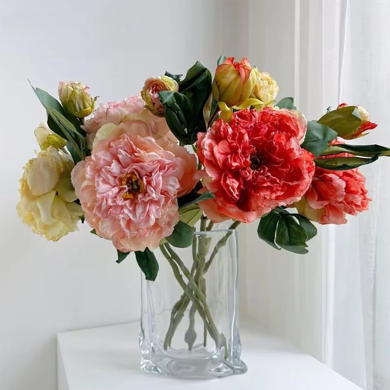 bouquet pivoine artificielle soie blanche rose bleu classique decoration intérieur 50cm haute fleur naturelle
