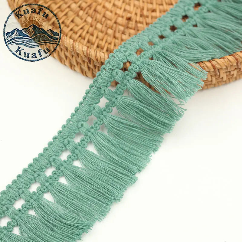 ruban macramé franges longues coton boho blanc noir décor intérieur artisanal DIY craft